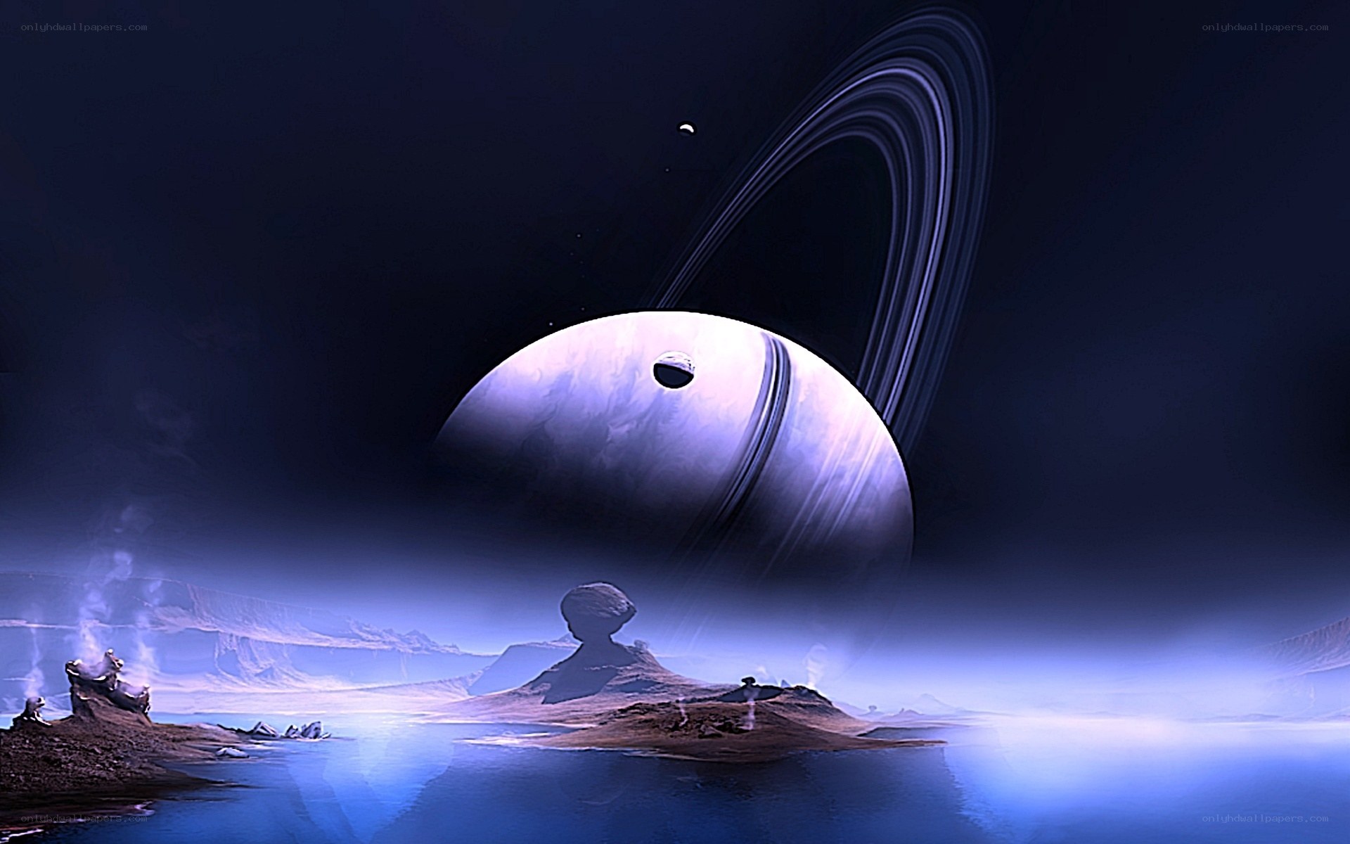 Alien planet with ringed gas giant