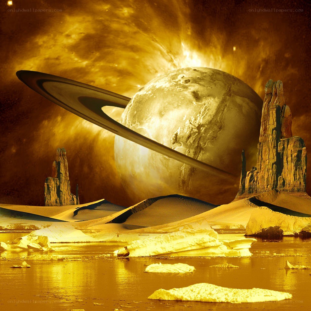 Alien planet with ringed gas giant