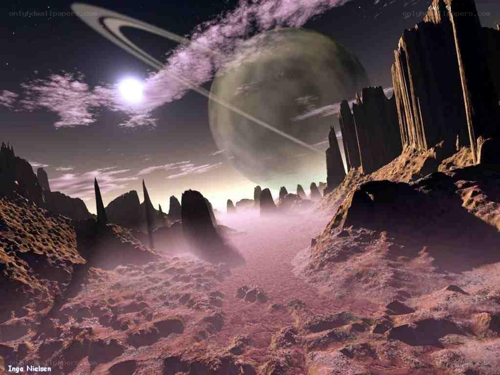 alien planet with ringed gas giant