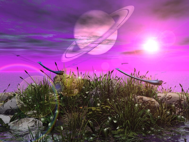 Alien planet with ringed planet