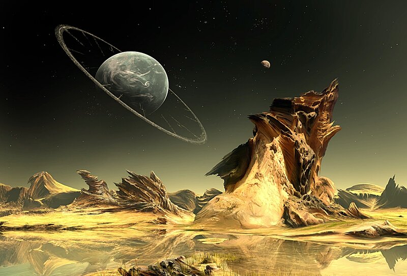 Alien planet with ringed world