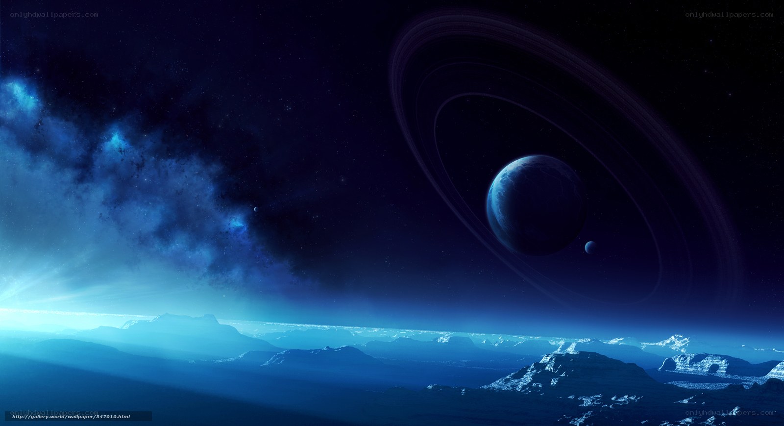 Alien planet with ringed world