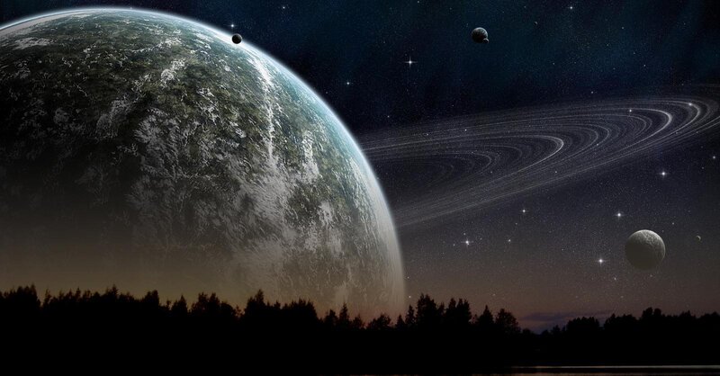 Alien Planet with Rings — Black