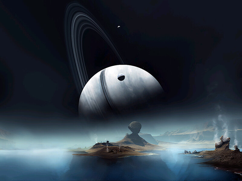 Alien Planet with Rings — Blue