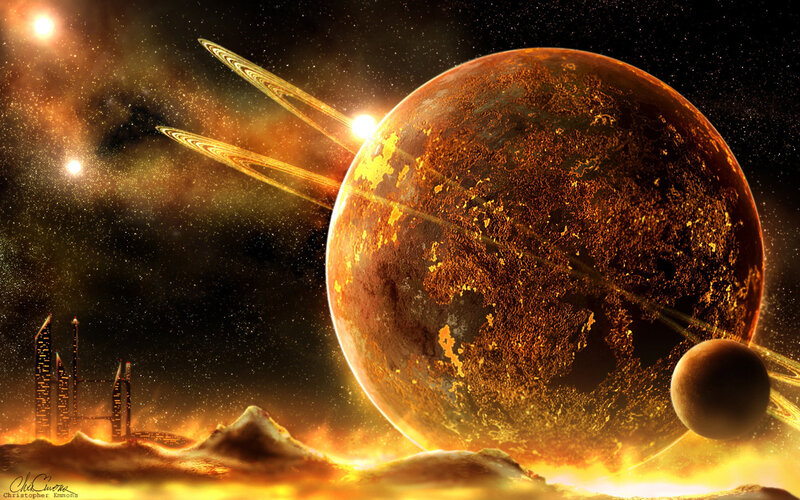 Alien Planet with Rings — Orange, Dramatic