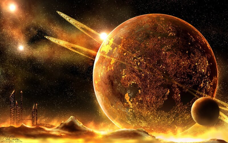 Alien Planet with Rings — Orange