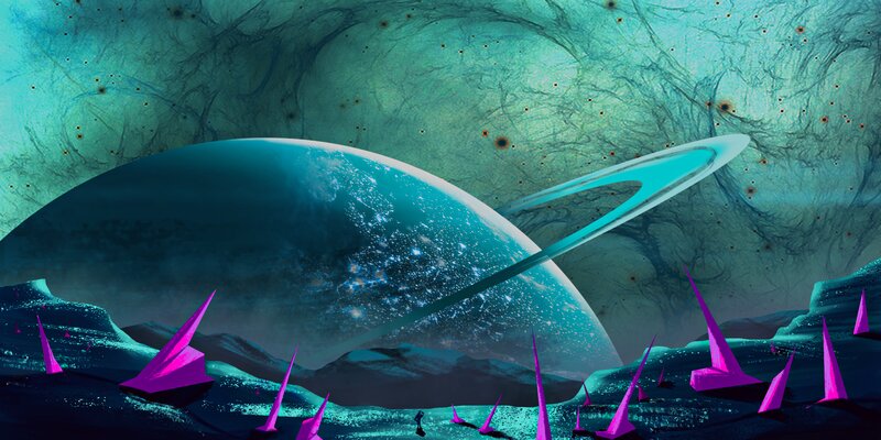 Alien Planet with Rings — Teal