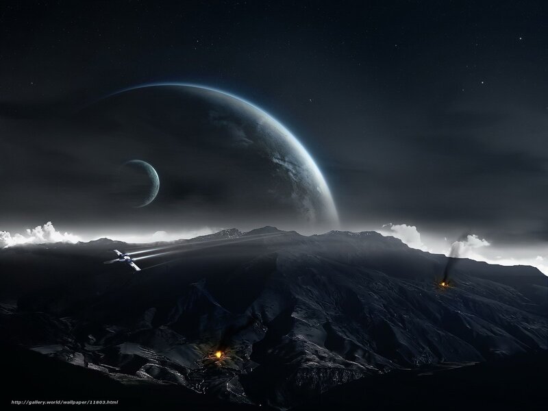 Alien planet with spacecraft