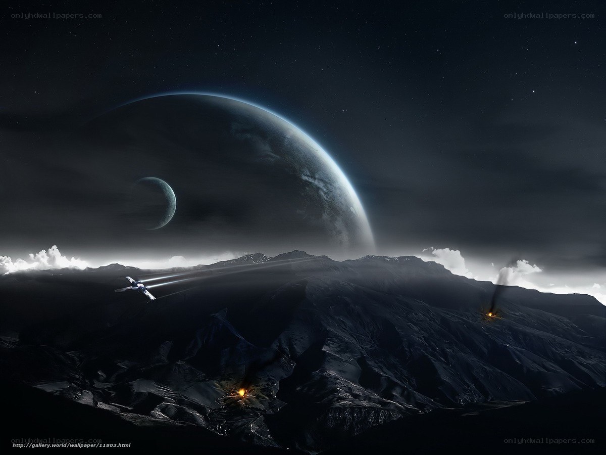Alien planet with spacecraft