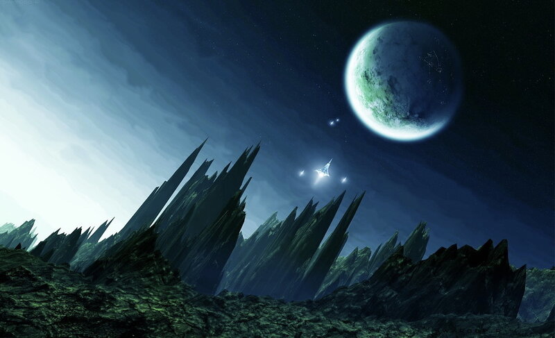alien planet with spaceship