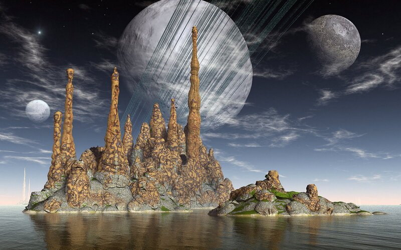 Alien planet with spire formations