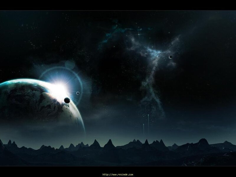 alien planet with starry sky