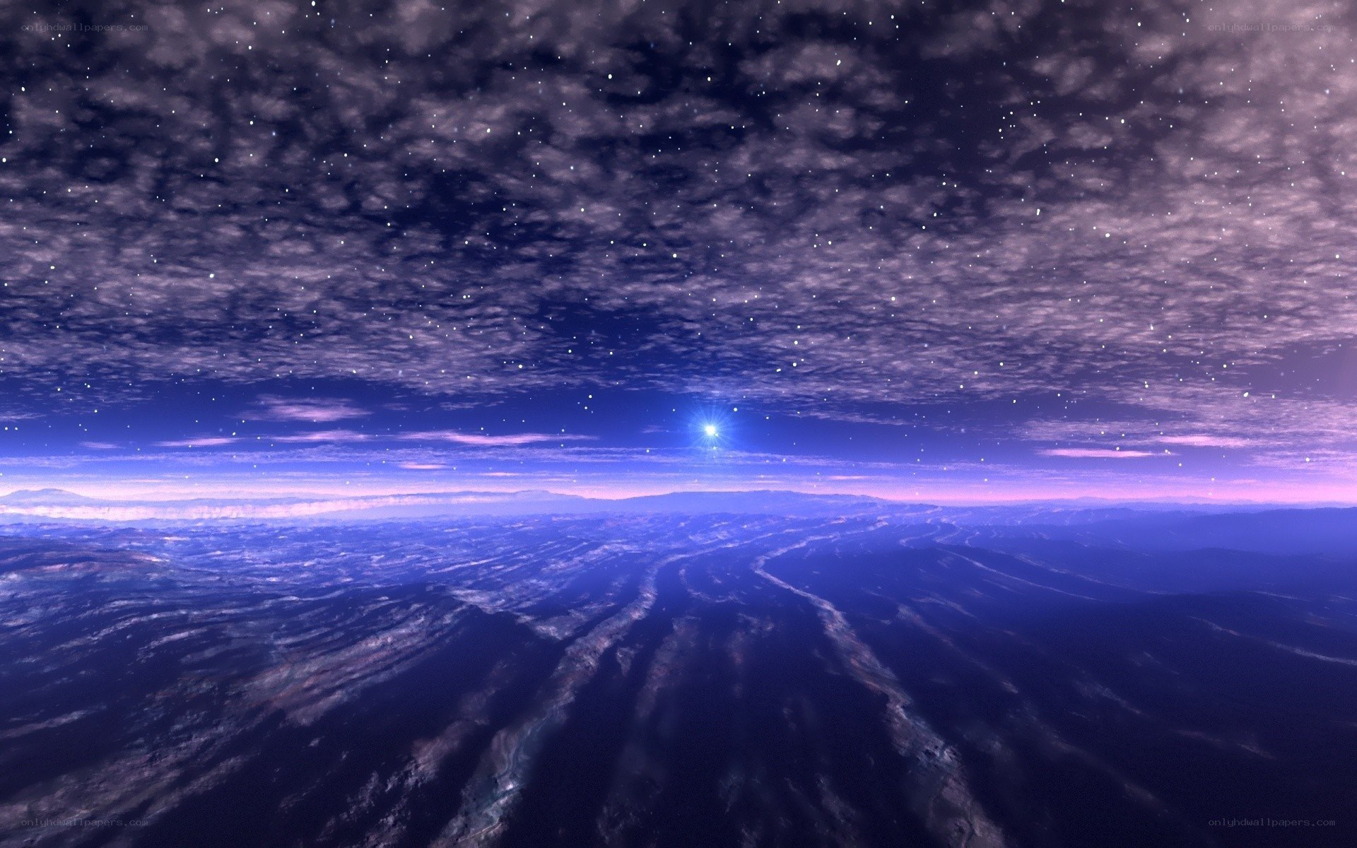 alien planet with starry sky
