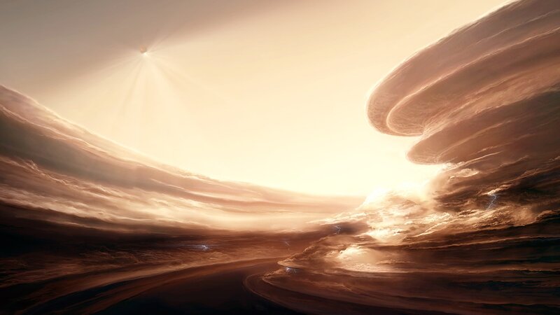 alien planet with swirling clouds