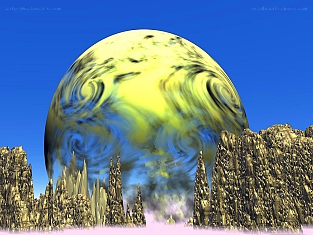 alien planet with swirling moon