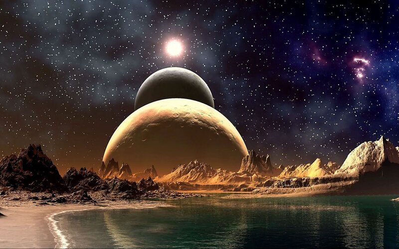 Alien planet with twin moons