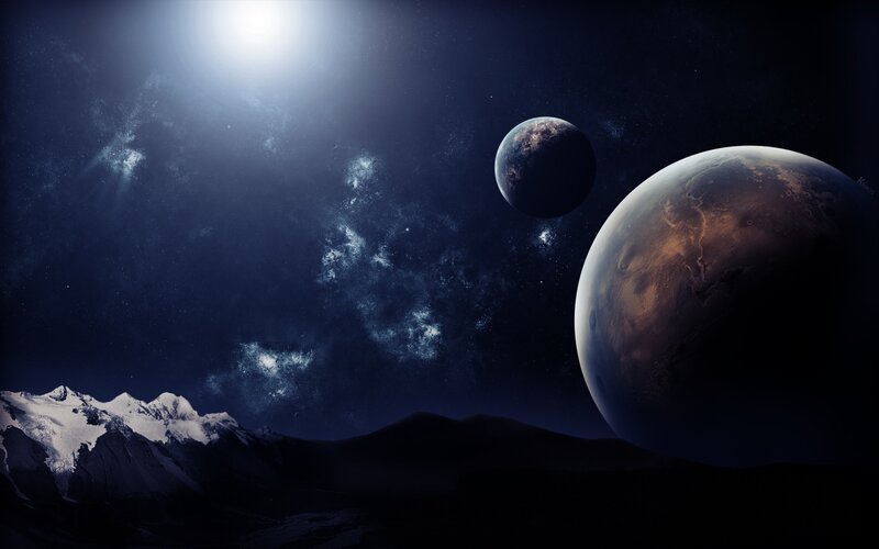 alien planets in night sky