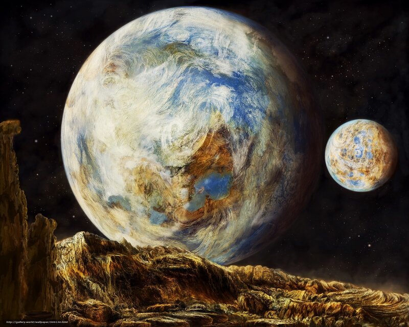 Alien Planets in Space — Blue, Dramatic