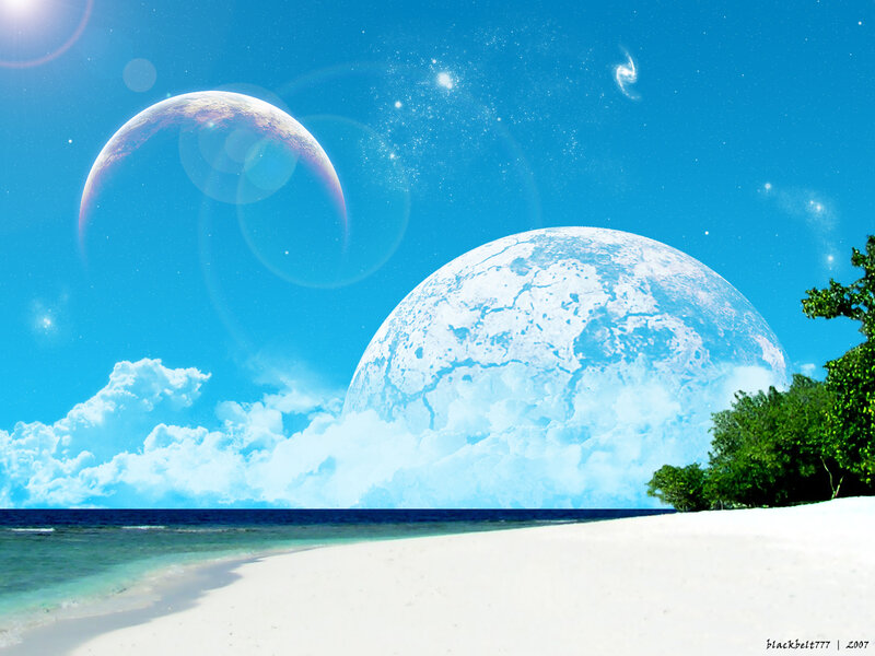 Alien Planets over Beach