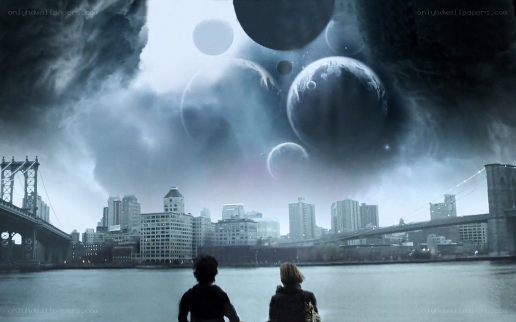 Alien planets over city