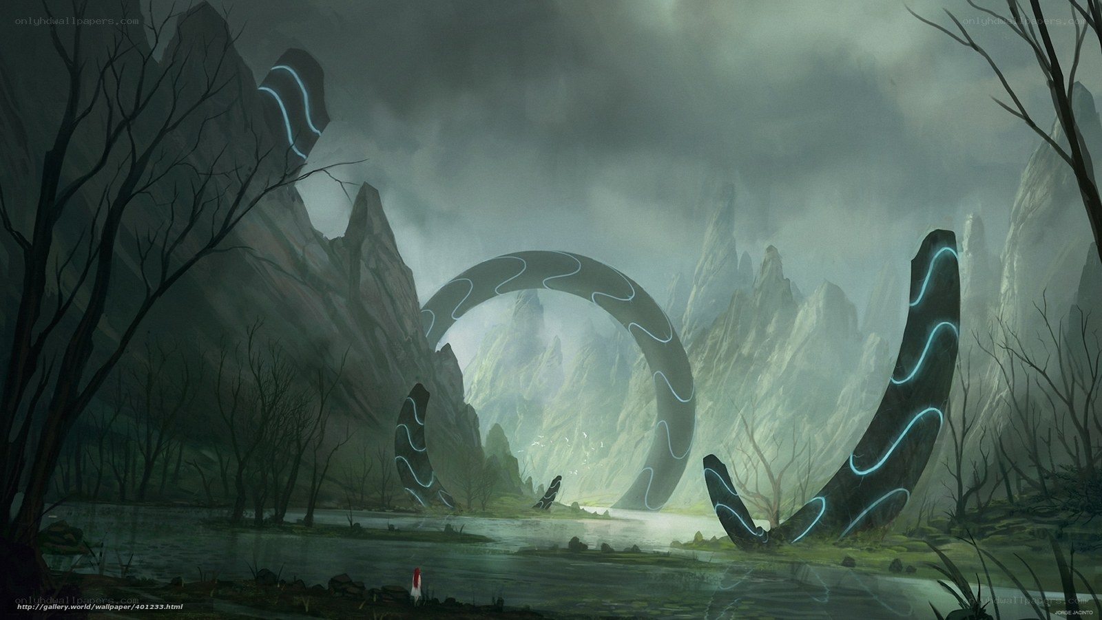alien portal in misty valley
