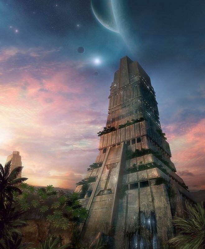 alien pyramid at sunset