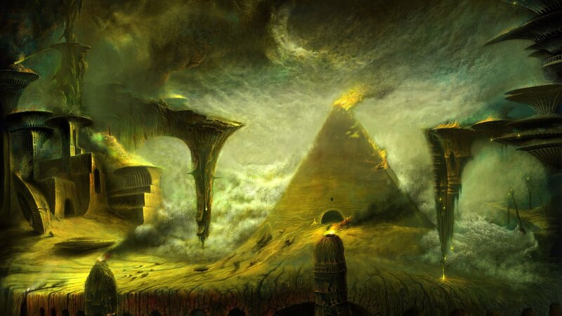 Alien Pyramid Landscape — Yellow, Dramatic