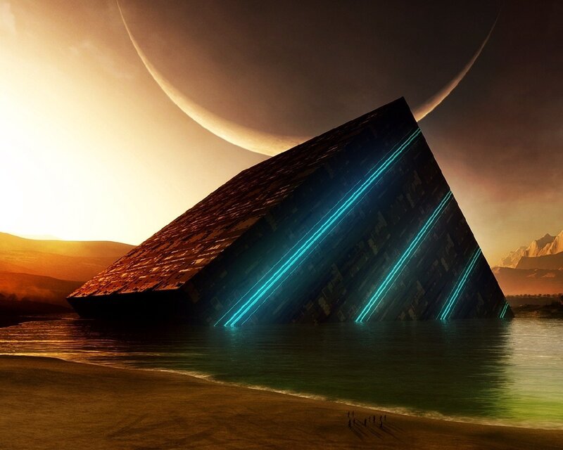 alien pyramid on alien shore