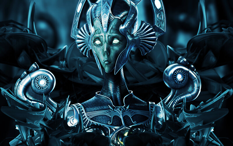 alien queen in futuristic armor