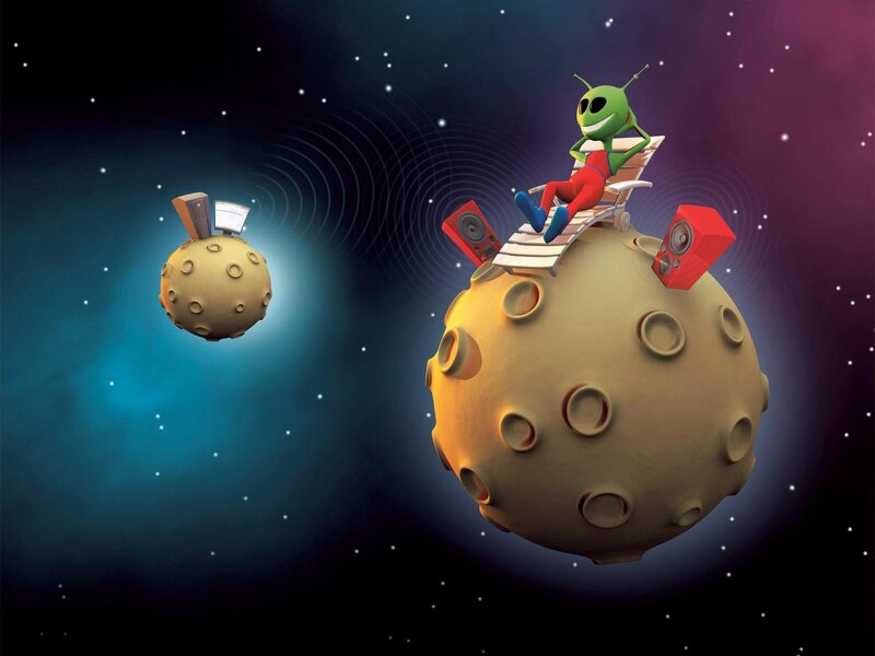 alien relaxing on moon