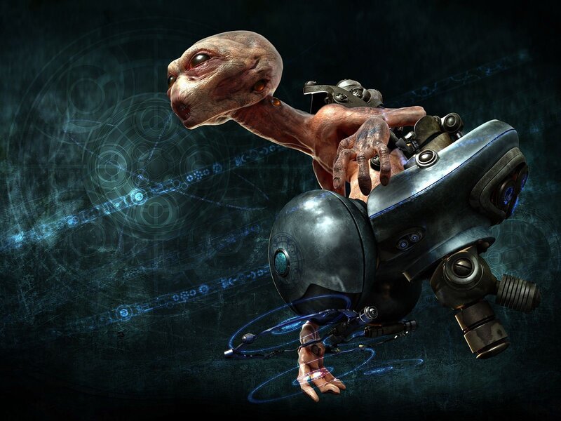 alien riding robotic device