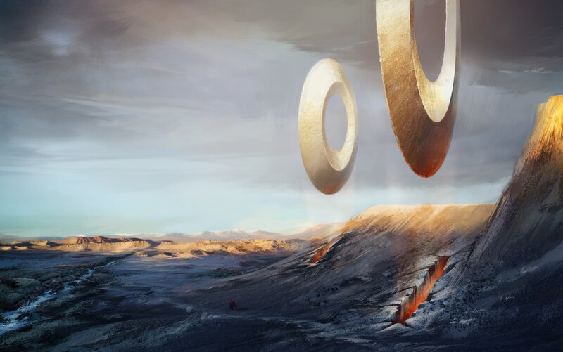 Alien rings over alien landscape