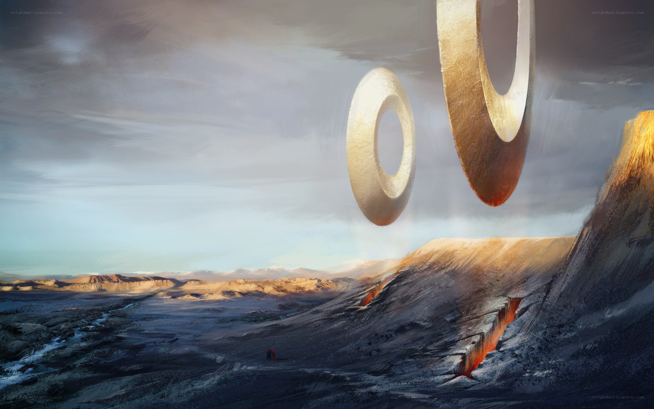 Alien rings over alien landscape