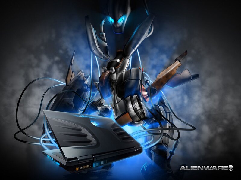 Alien Robot with Laptop — Blue