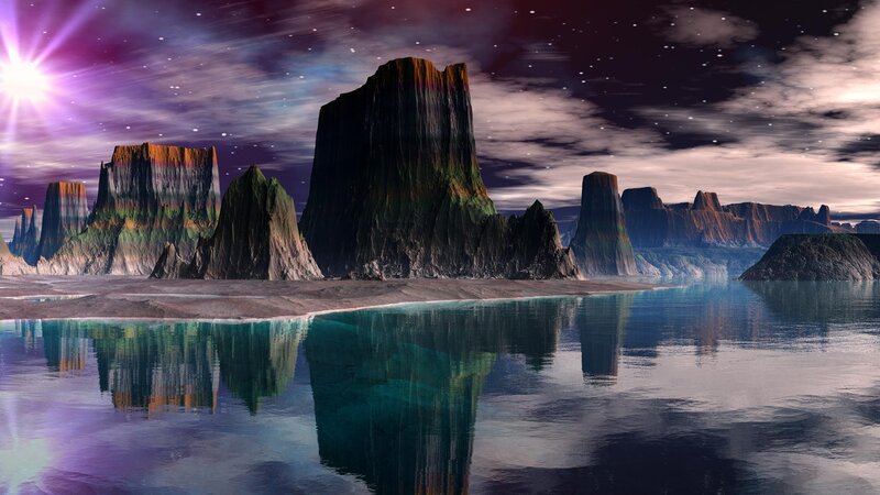 Alien Rock Formations — Purple, Dramatic, Night