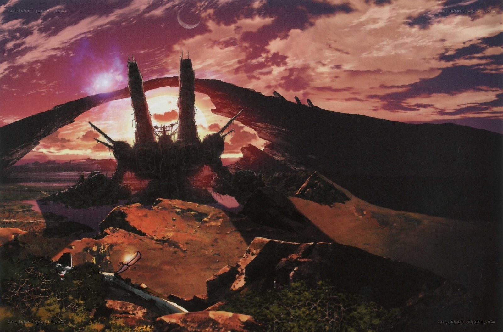 alien ruin at sunset