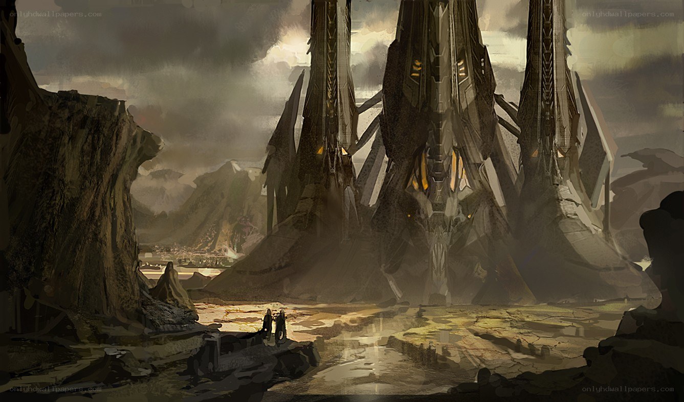 alien ruins in a desolate landscape