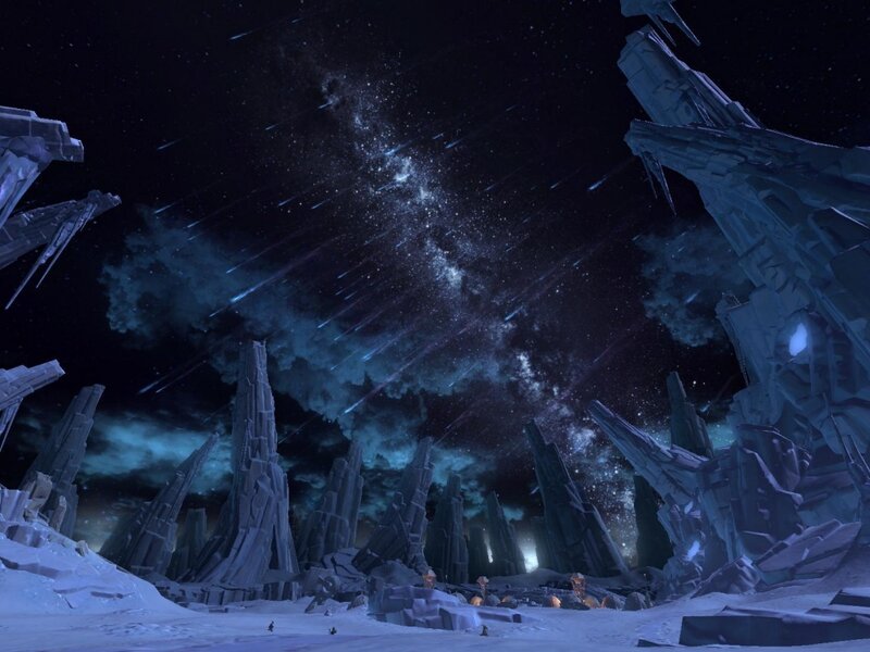 Alien Ruins under Meteor Shower — Blue