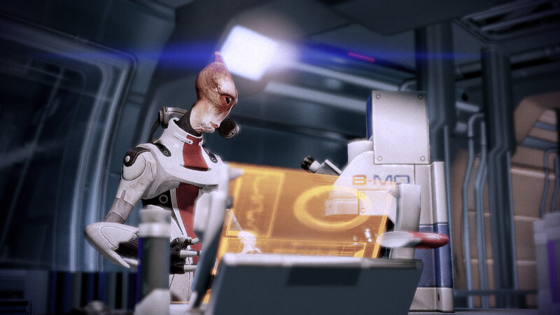 alien scientist at console
