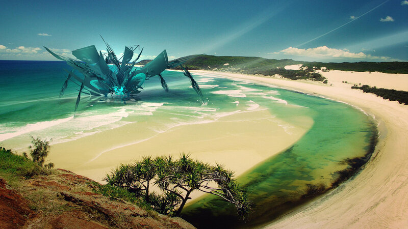 Alien Ship on Beach — Blue