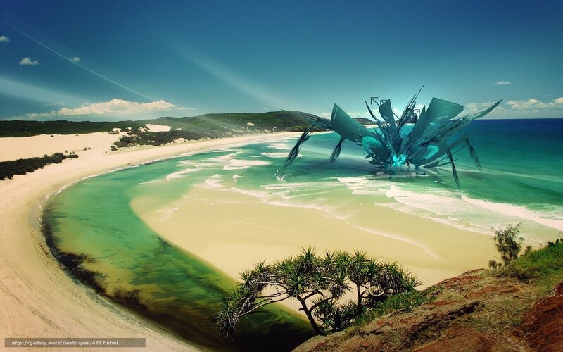 alien ship on tropical beach