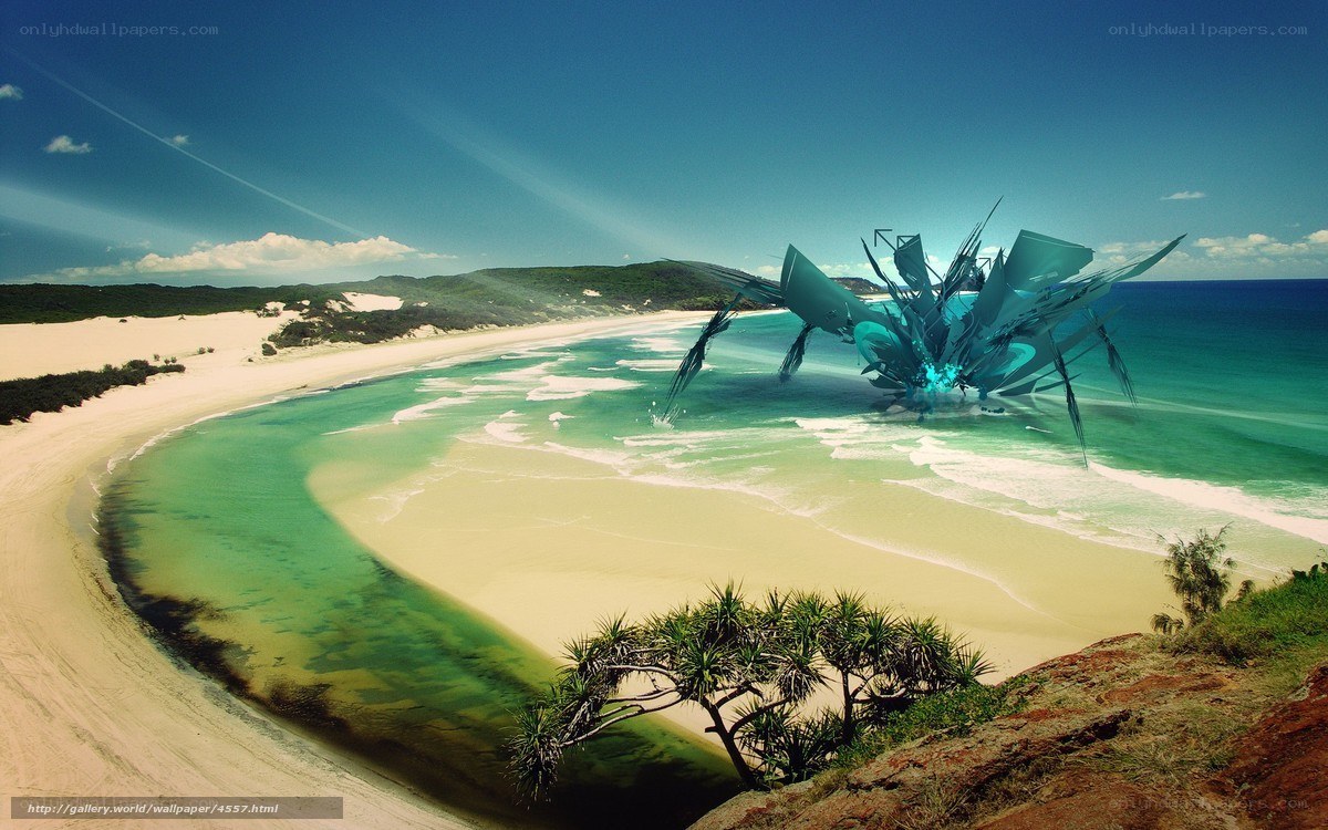 alien ship on tropical beach