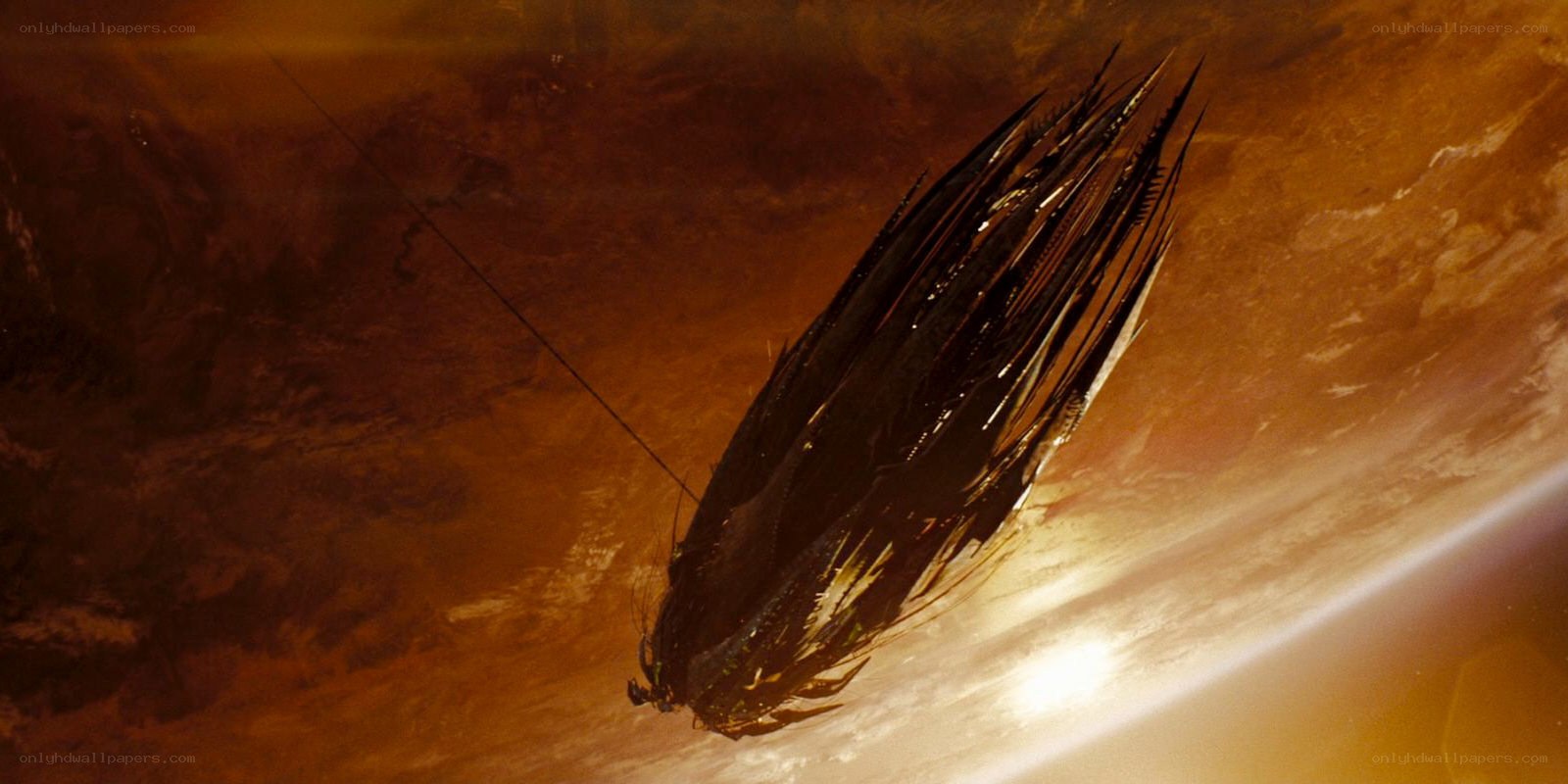 alien ship over alien planet