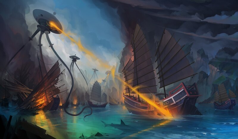 Alien Ships Attacking Boats