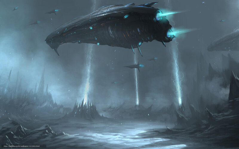 Alien ships over alien planet