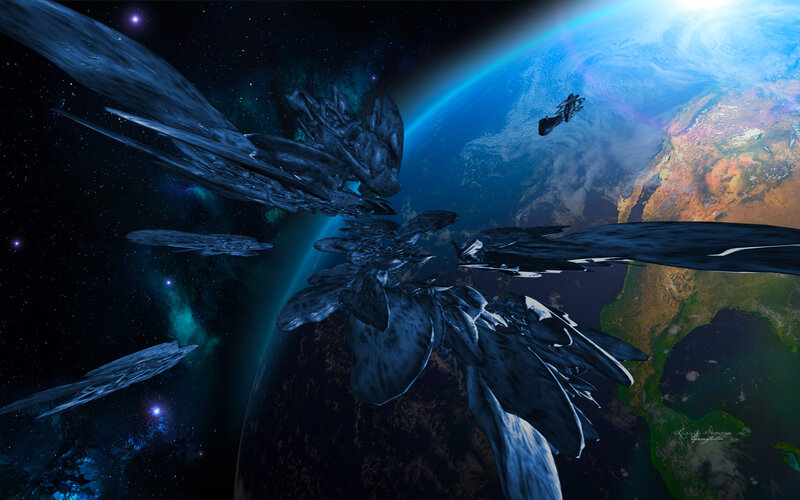 Alien Ships over Planet