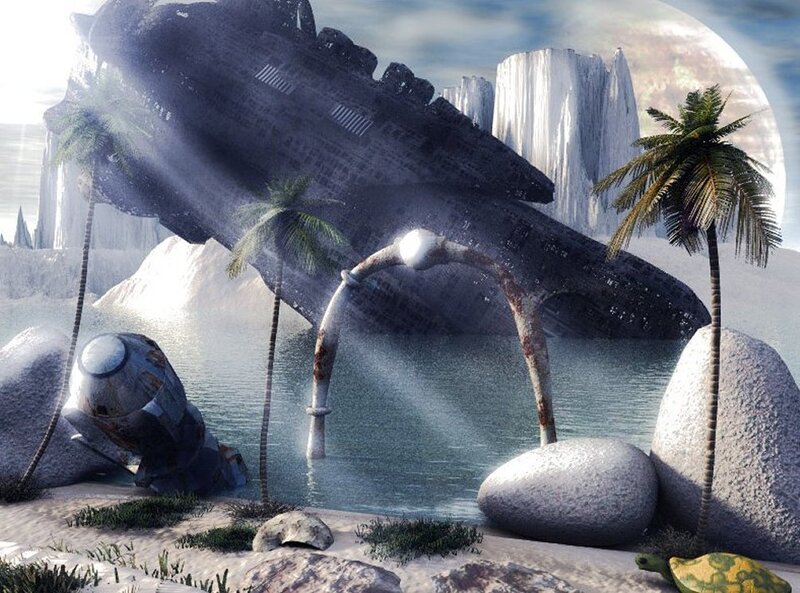 alien shipwreck on alien planet