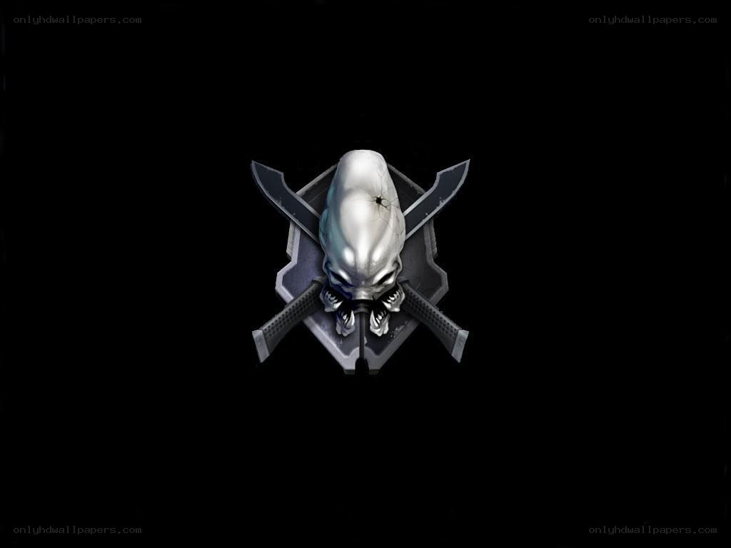alien skull with crossed swords