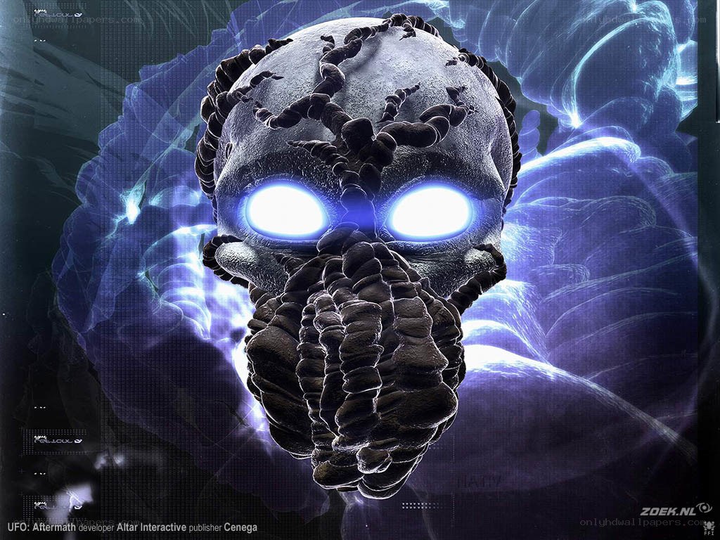 alien skull with glowing eyes