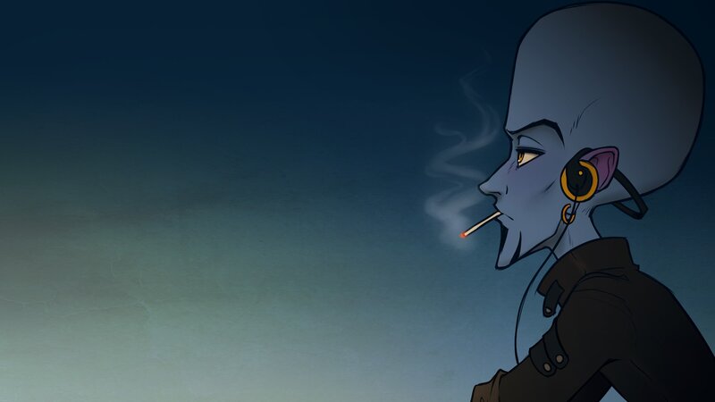 alien smoking a cigarette